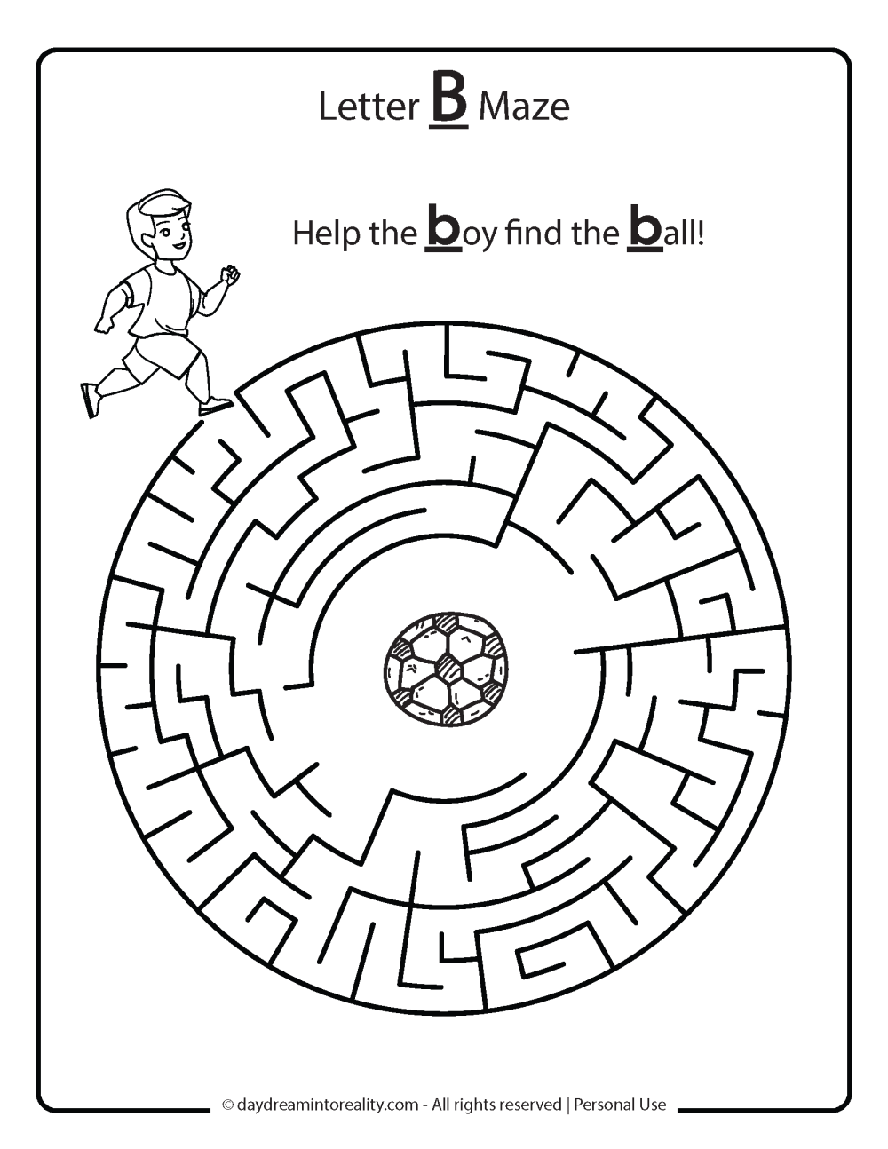 help the boy find the ball maze free printable