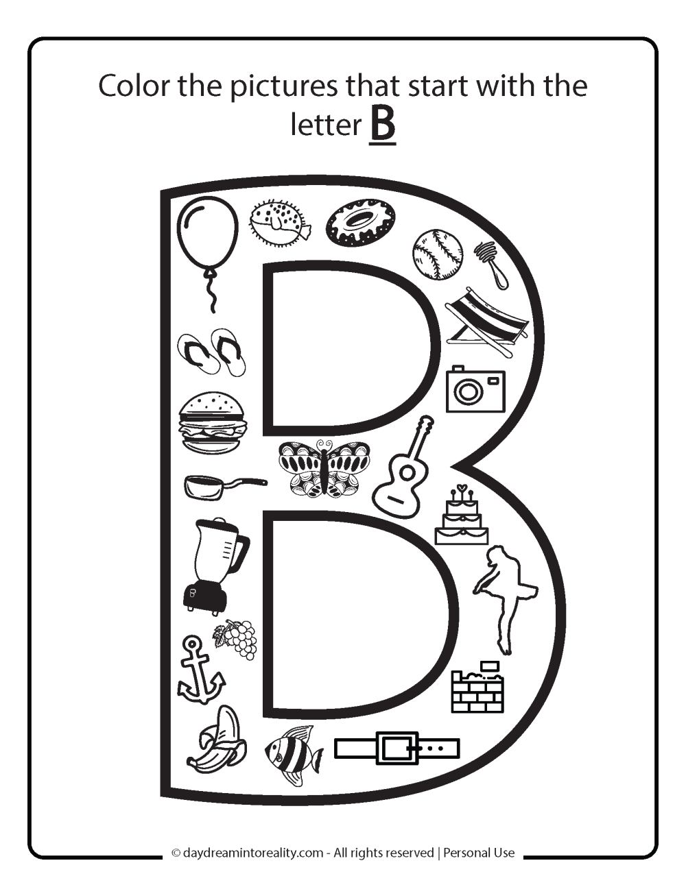 color pictures start with letter b free printable