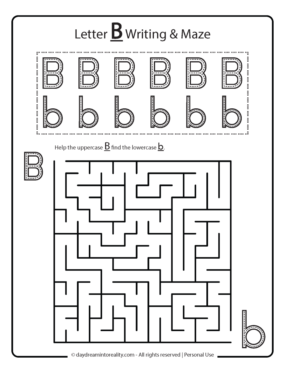 writing letter b and maze free printable