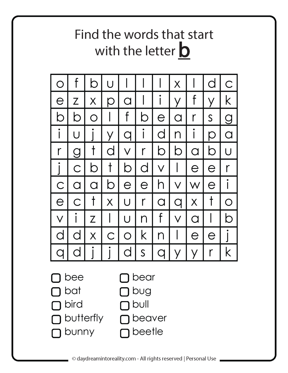 word search for words that start with the letter b free printable