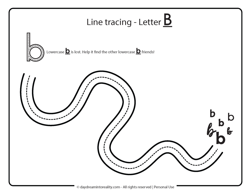 line tracing letter b free printable