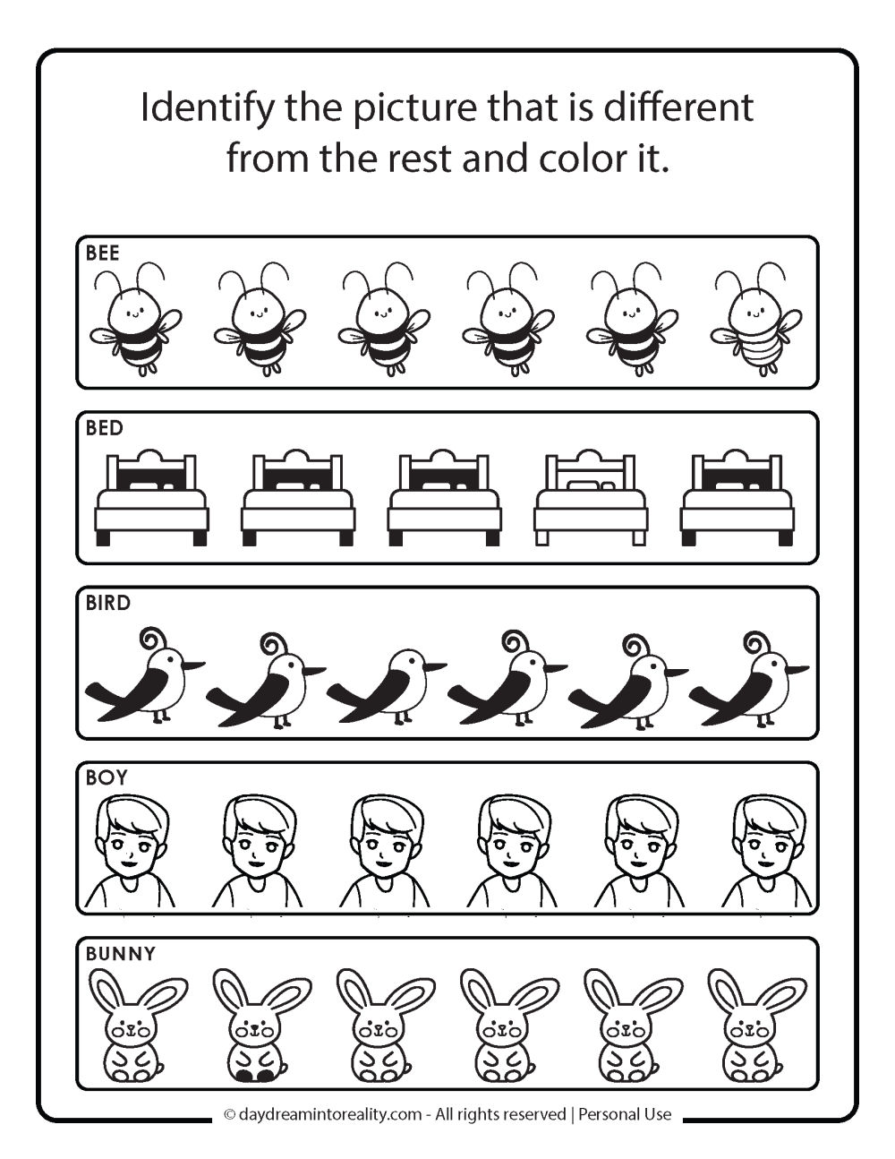 Identify different image that starts with b worksheet free printable