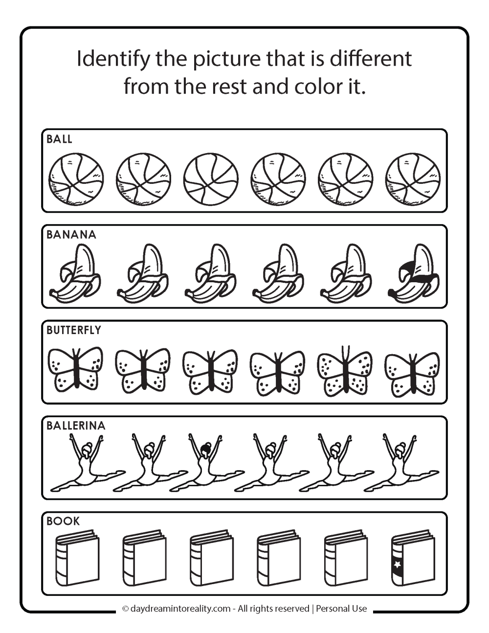 Identify different image that starts with b worksheet free printable