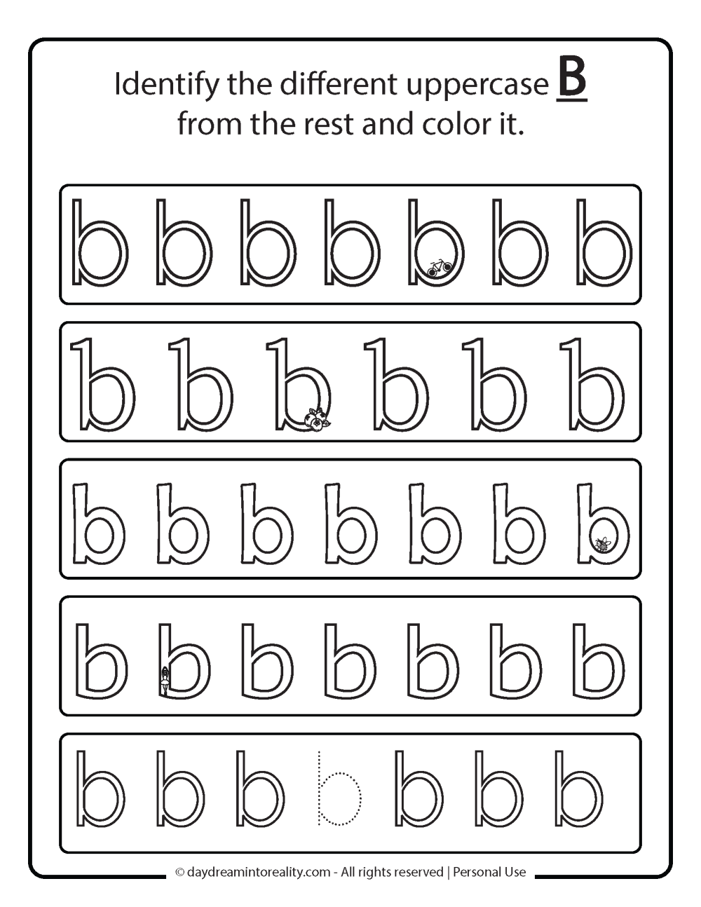 Identify different lowercase b worksheet free printable