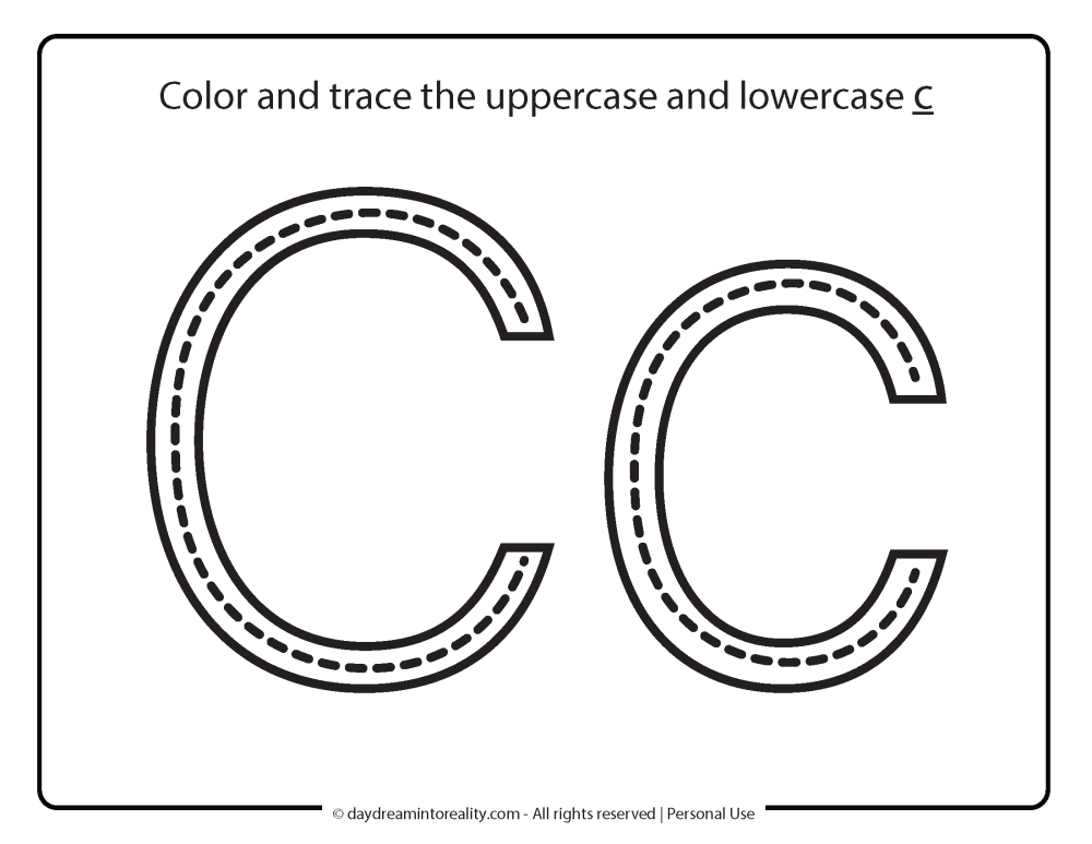 Letter C uppercase and lowercase tracing sheet worksheet free printable