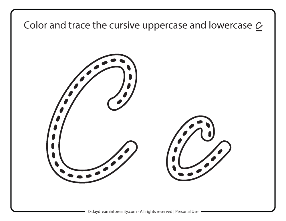 Letter C cursive worksheet free printable