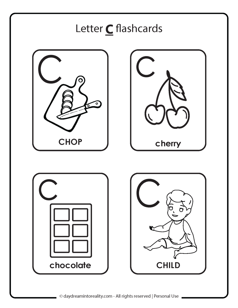 Letter C flashcards free printable