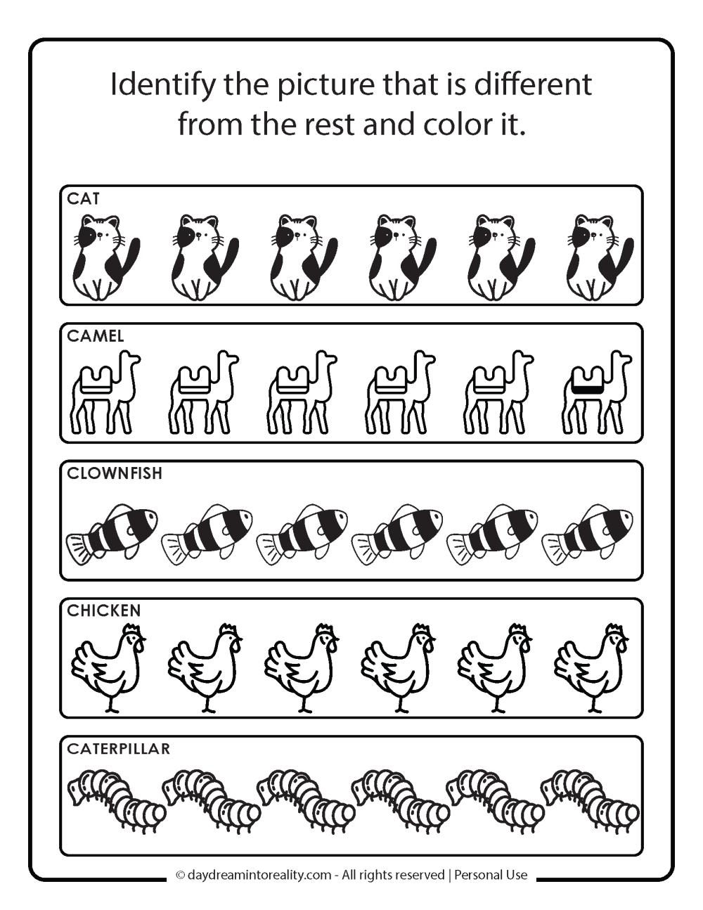 Identify the Different Image - Letter C worksheet free printable