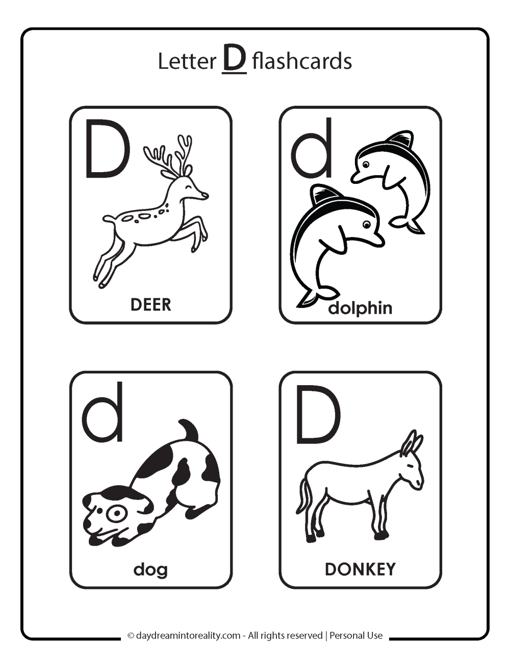Flashcards Letter D free printable.