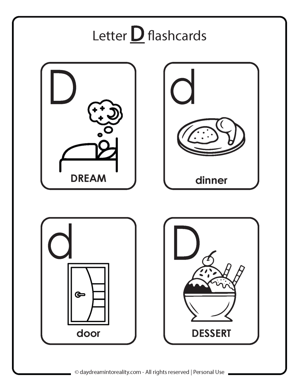 Flashcards Letter D free printable.