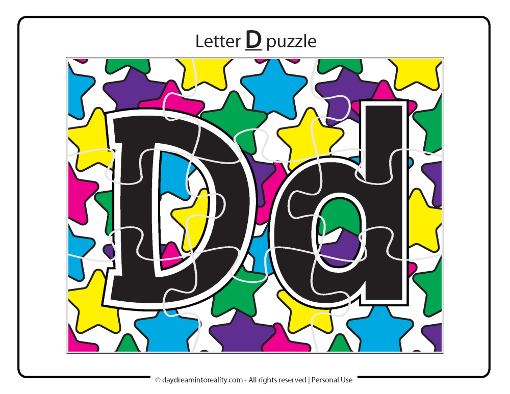 Letter D worksheet free printables. Uppercase and lowercase D puzzle.