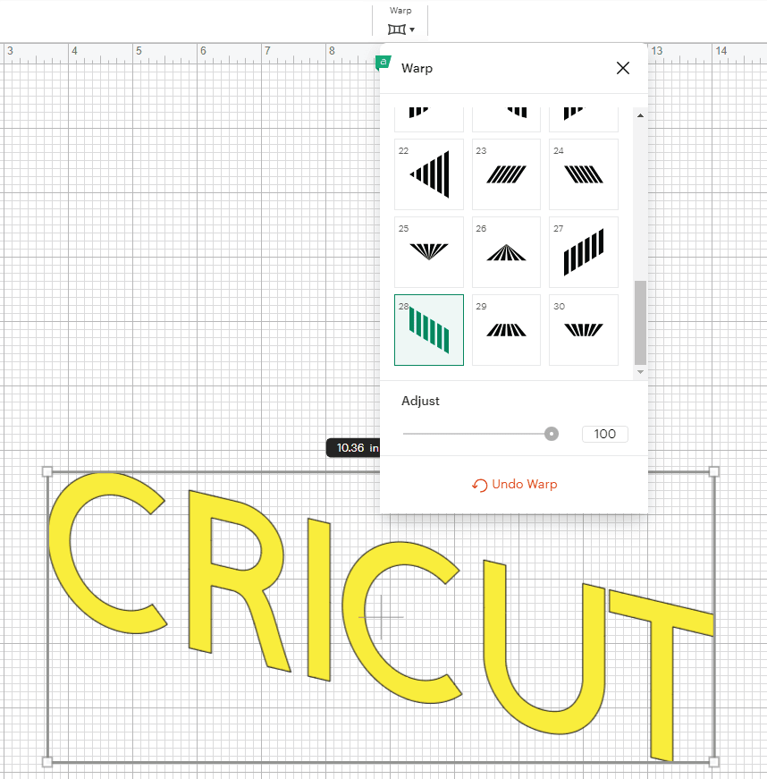 warp tool in Cricut Design Space.