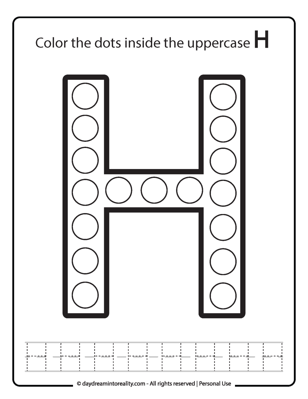 Uppercase "H" Dot Marker Worksheet Free Printable activity for kids (preschool, kindergarten)