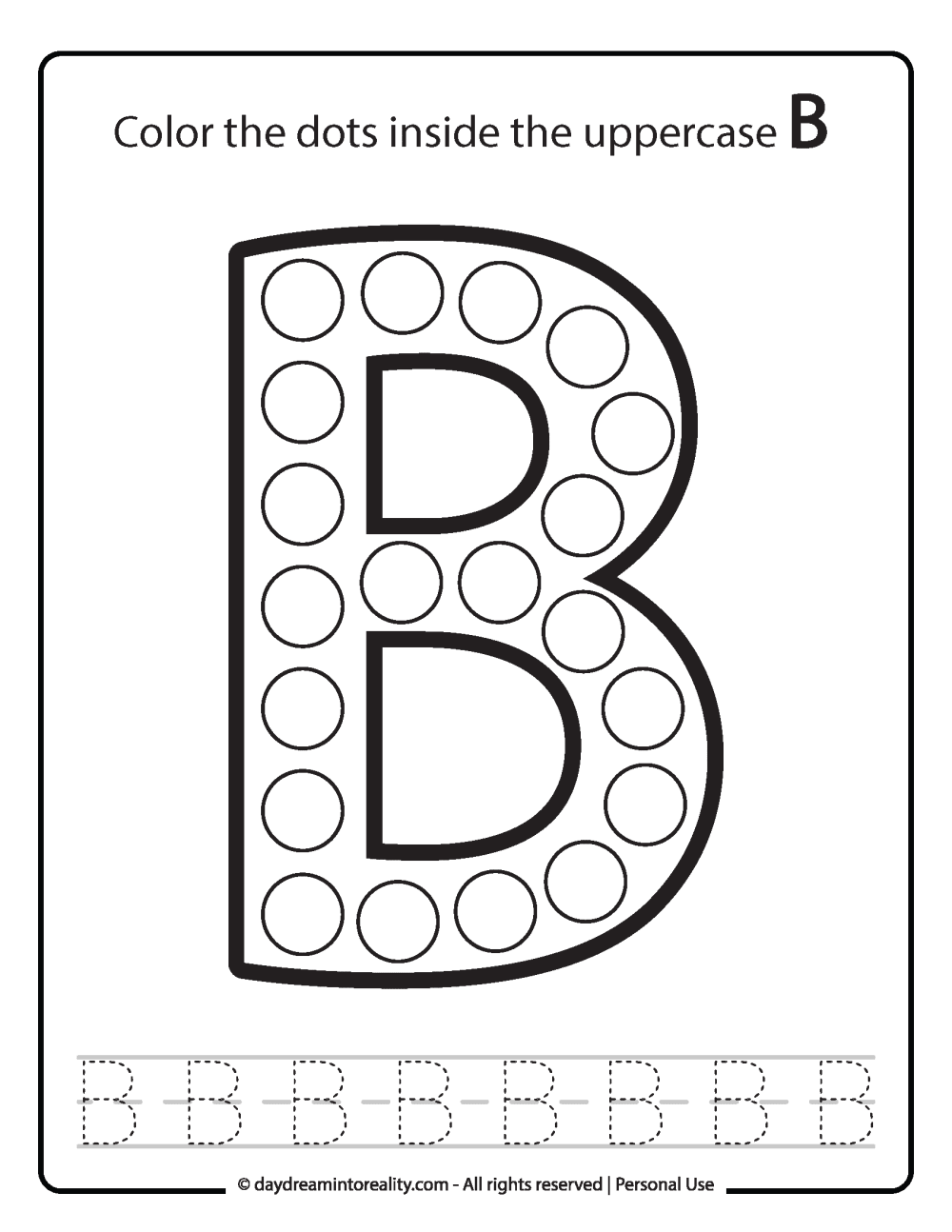 Letter Uppercase "B" Dot Marker Worksheet Free Printable activity for kids (preschool, kindergarten)