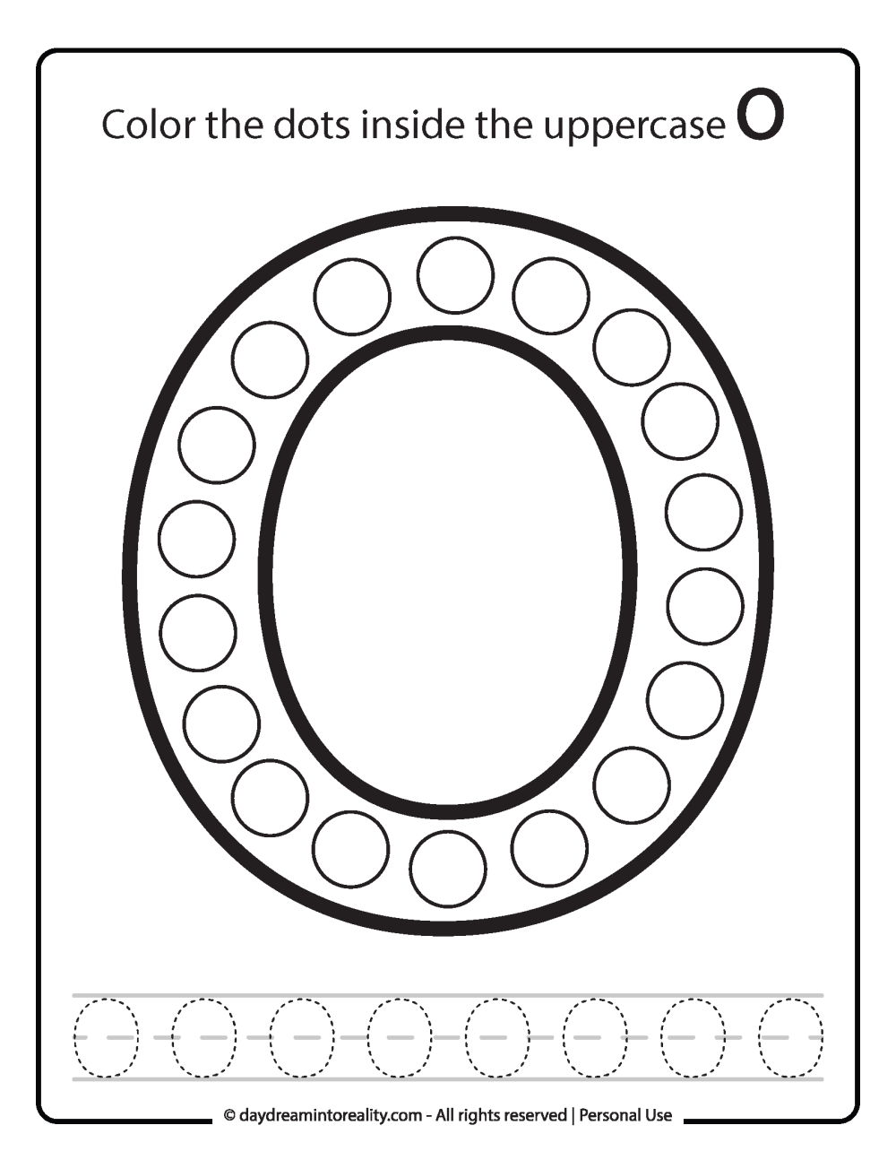 Uppercase "O" Dot Marker Worksheet Free Printable activity for kids (preschool, kindergarten)