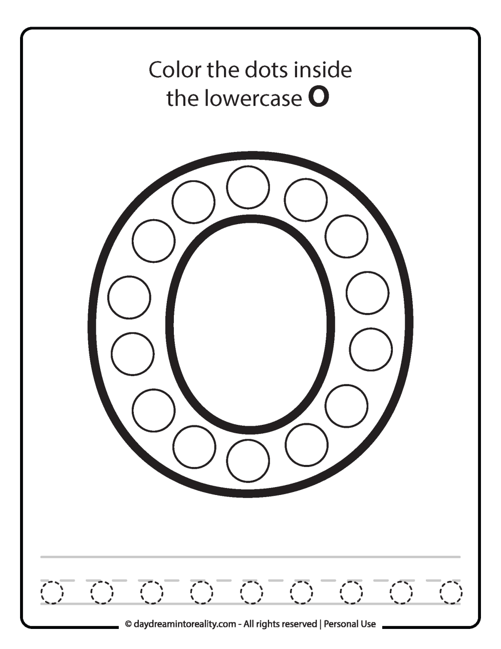 Lowercase "o" Dot Marker Worksheet Free Printable activity for kids (preschool, kindergarten)