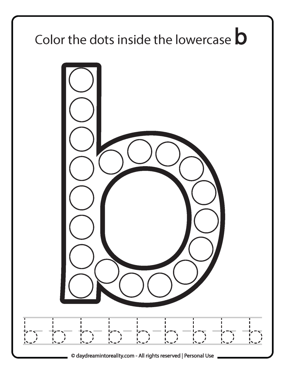 Letter Lowercase "b" Dot Marker Worksheet Free Printable activity for kids (preschool, kindergarten)