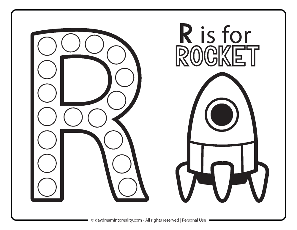 Letter "R" Dot Marker Worksheet Free Printable activity for kids (preschool, kindergarten)