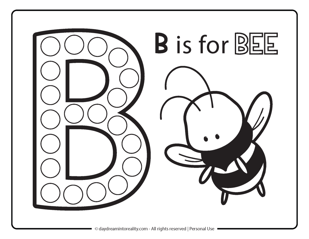 Letter "b" Dot Marker Worksheet Free Printable activity for kids (preschool, kindergarten) B IS FOR BEE