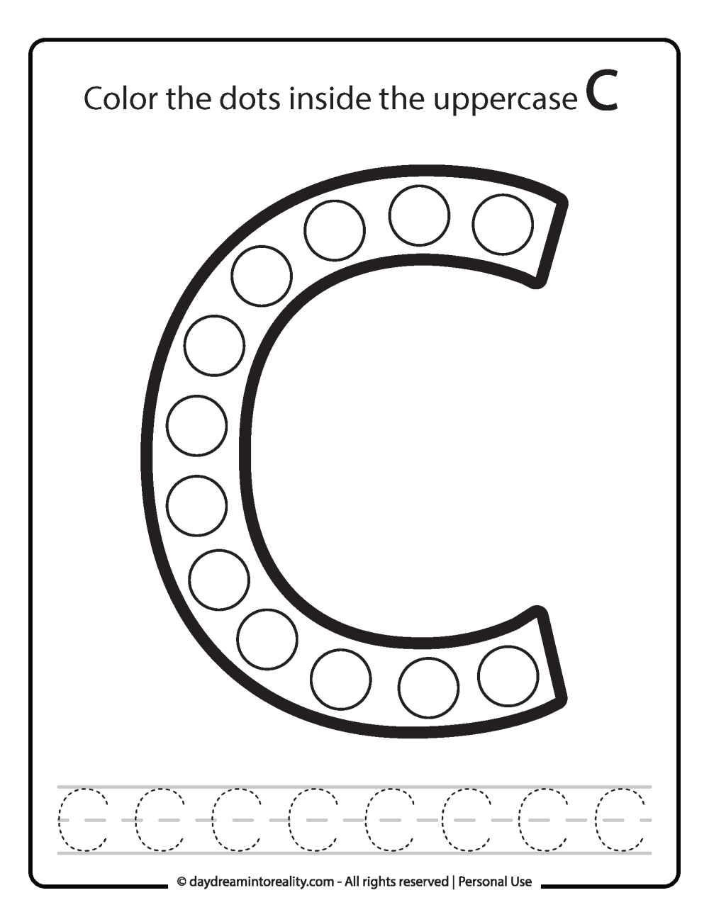 Letter Uppercase "C" Dot Marker Worksheet Free Printable activity for kids (preschool, kindergarten)