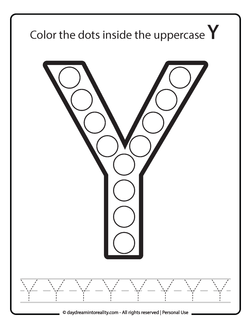 Uppercase "Y" Dot Marker Worksheet Free Printable activity for kids (preschool, kindergarten)