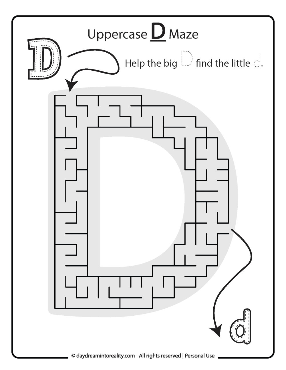 Uppercase Letter "D" Maze Free Printable