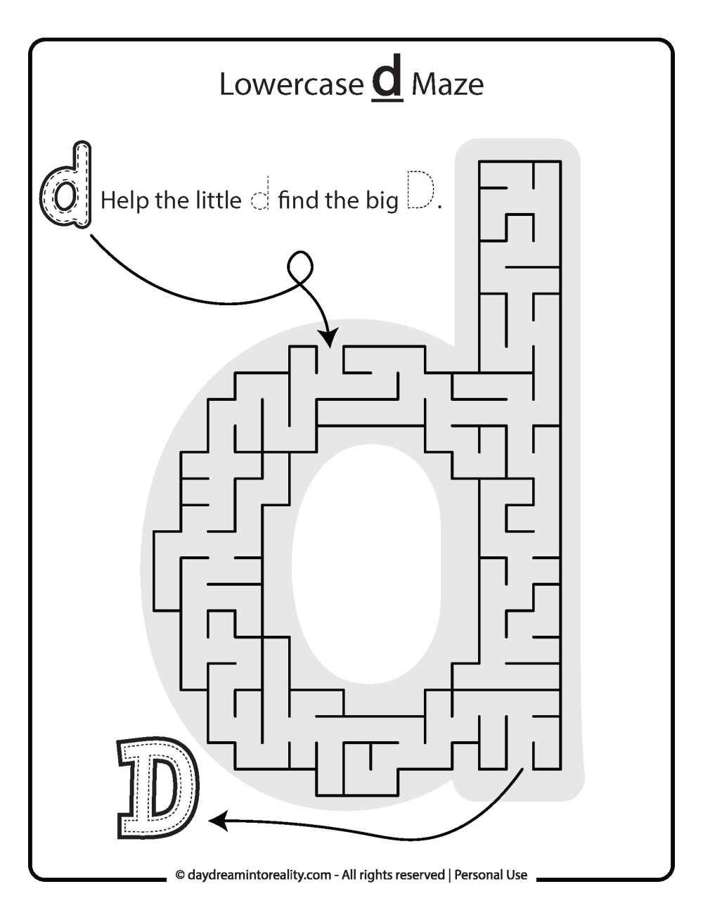 Lowercase Letter "d" Maze Free Printable