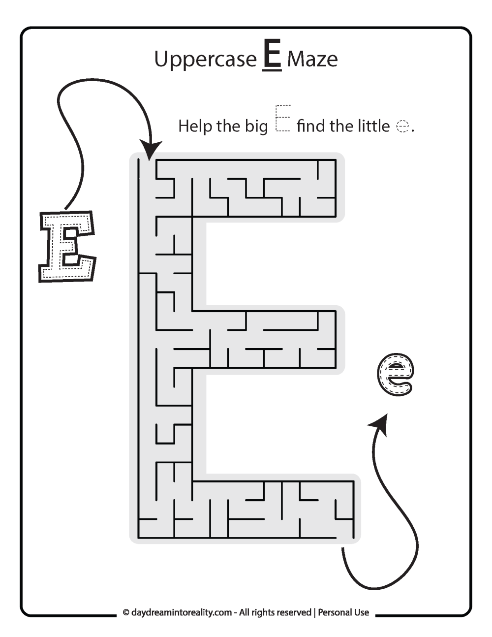 Uppercase Letter "E" Maze Free Printable