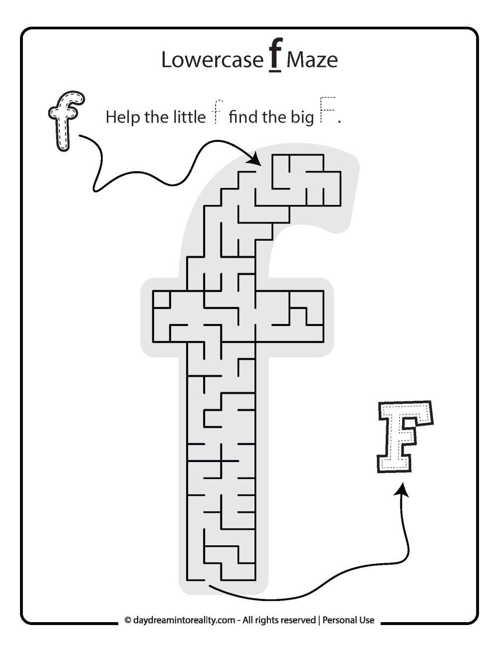 Lowercase Letter "f" Maze Free Printable