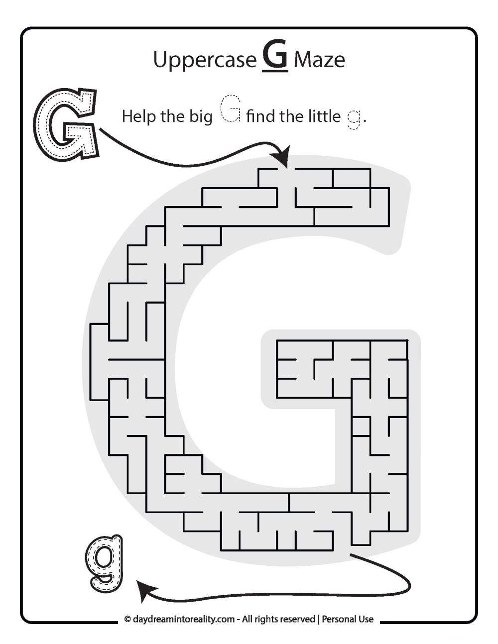 Uppercase "G" Maze Free Printable