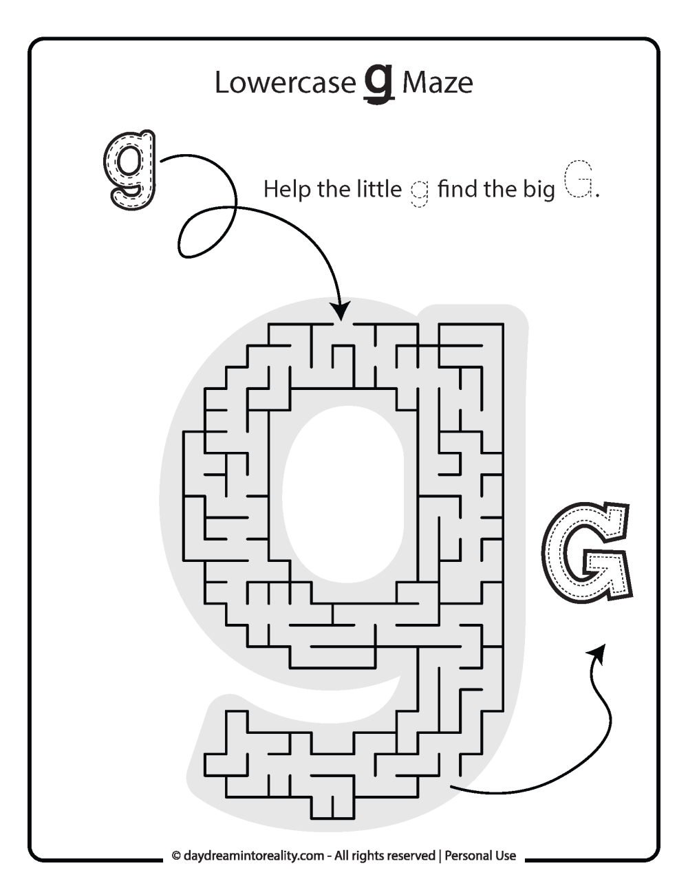 Lowercase "g" Maze Free Printable