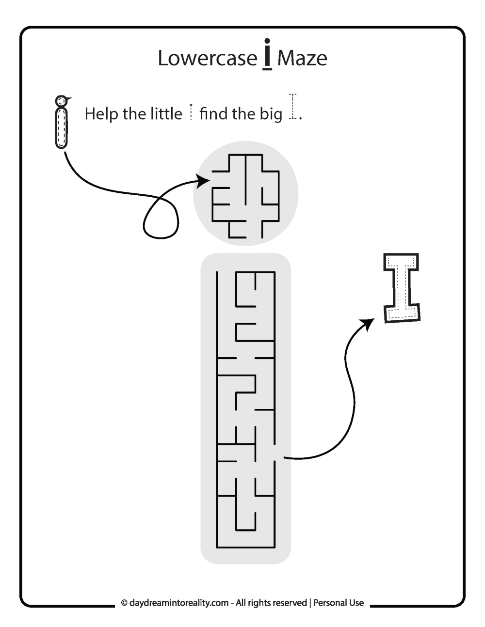 Lowercase "i" Maze Free Printable