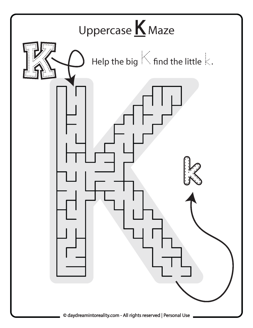 Uppercase "K" Maze Free Printable