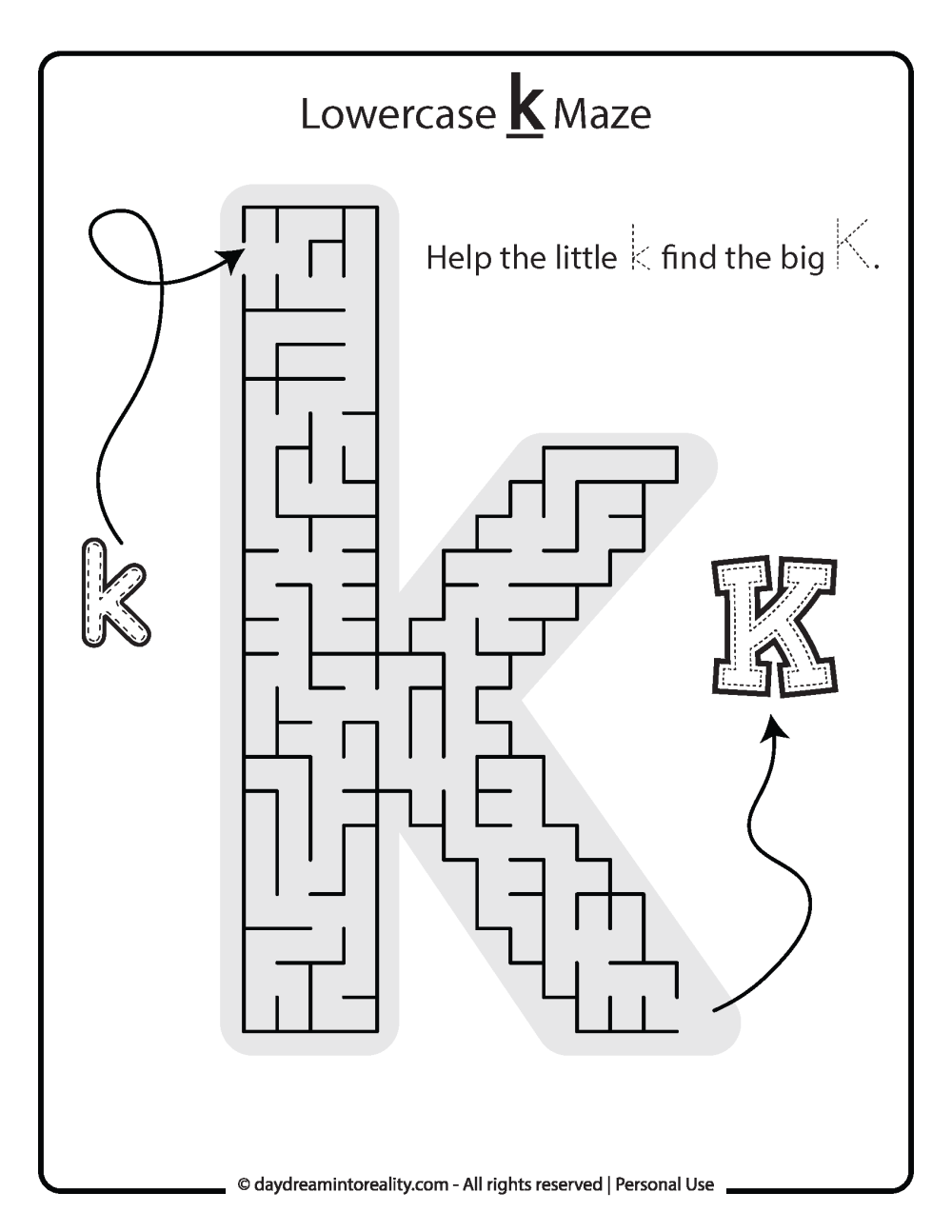 Lowercase "k" Maze Free Printable