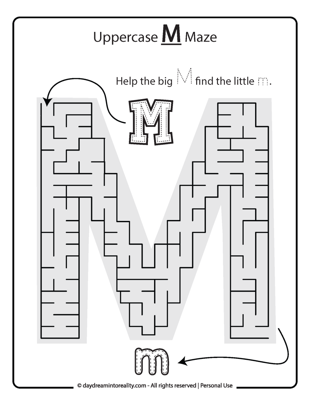 Uppercase "M" Maze Free Printable