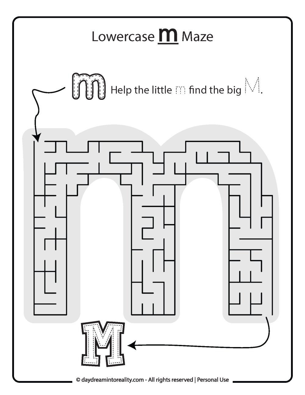 Lowercase "m" Maze Free Printable
