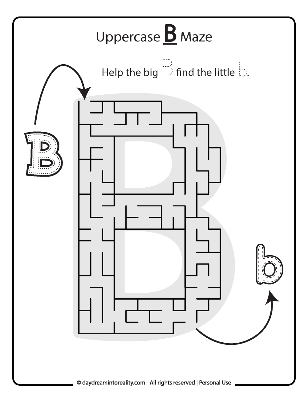 Uppercase "B" Maze Free Printable