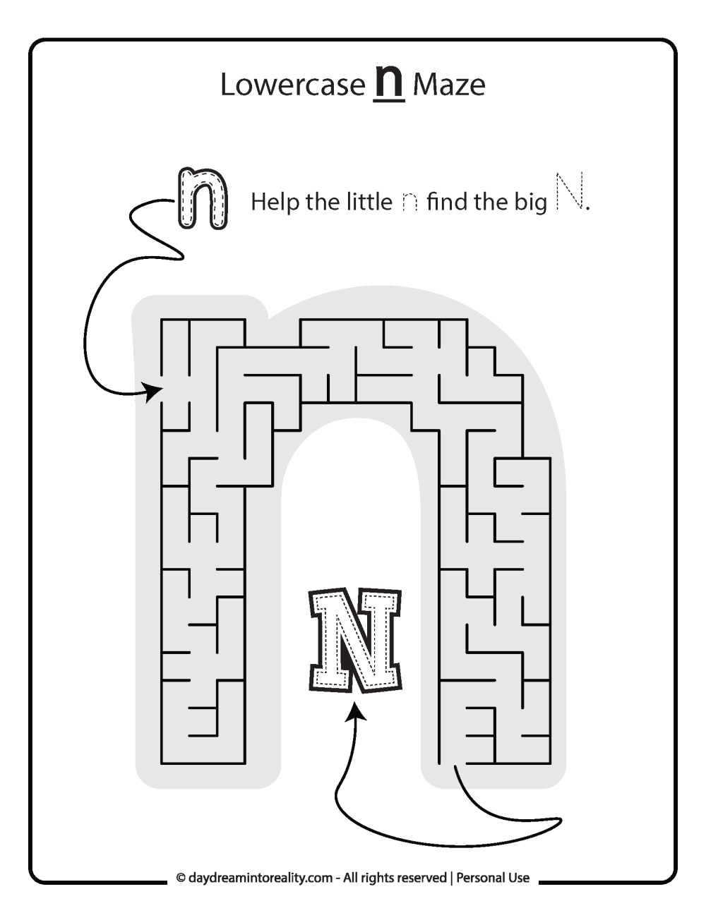 Lowercase "n" Maze Free Printable