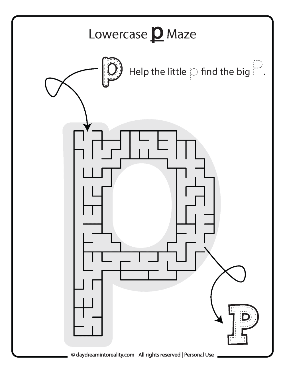 Lowercase "p" Maze Free Printable