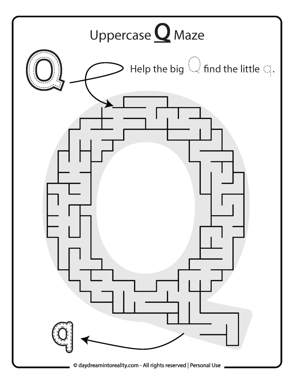 Uppercase "Q" Maze Free Printable
