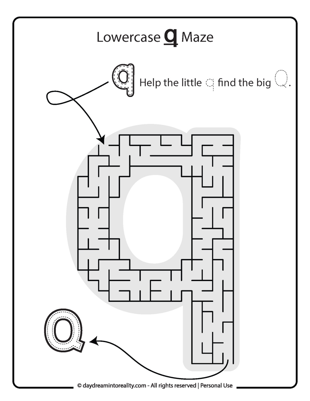 Lowercase "q" Maze Free Printable