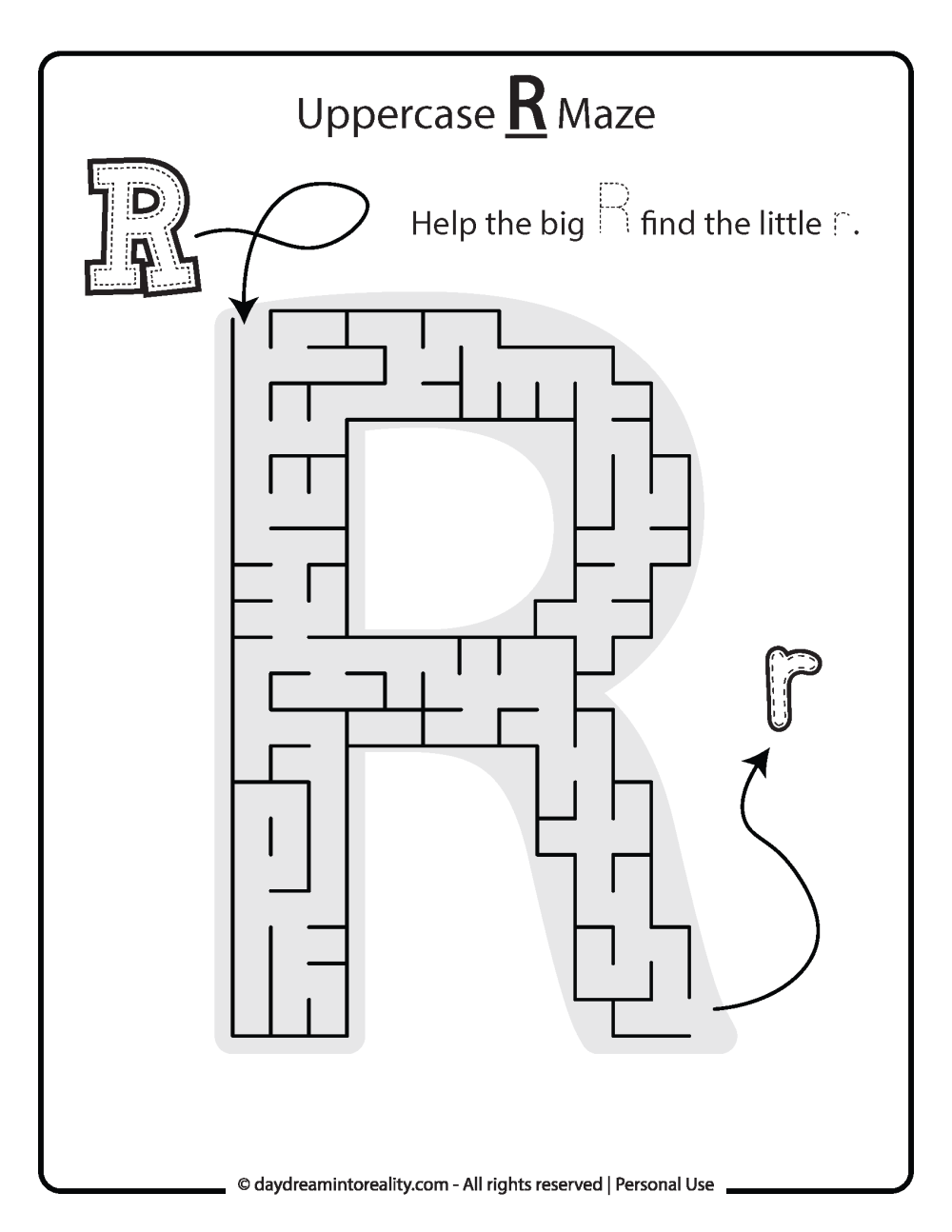 Uppercase "R" Maze Free Printable