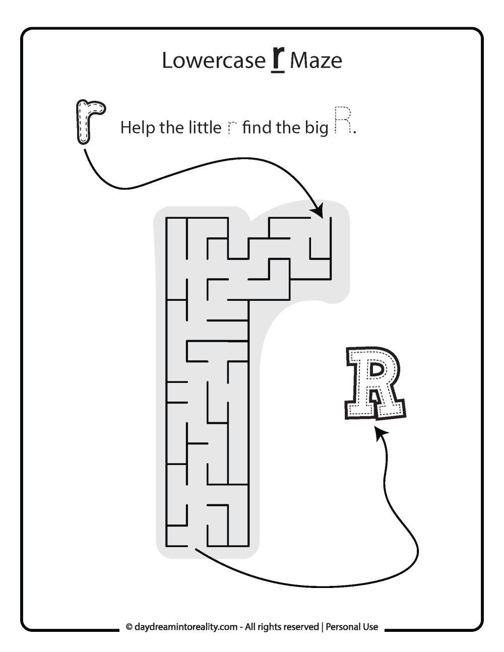 Lowercase "r" Maze Free Printable.