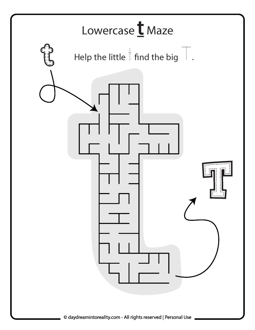Lowercase "t" Maze Free Printable