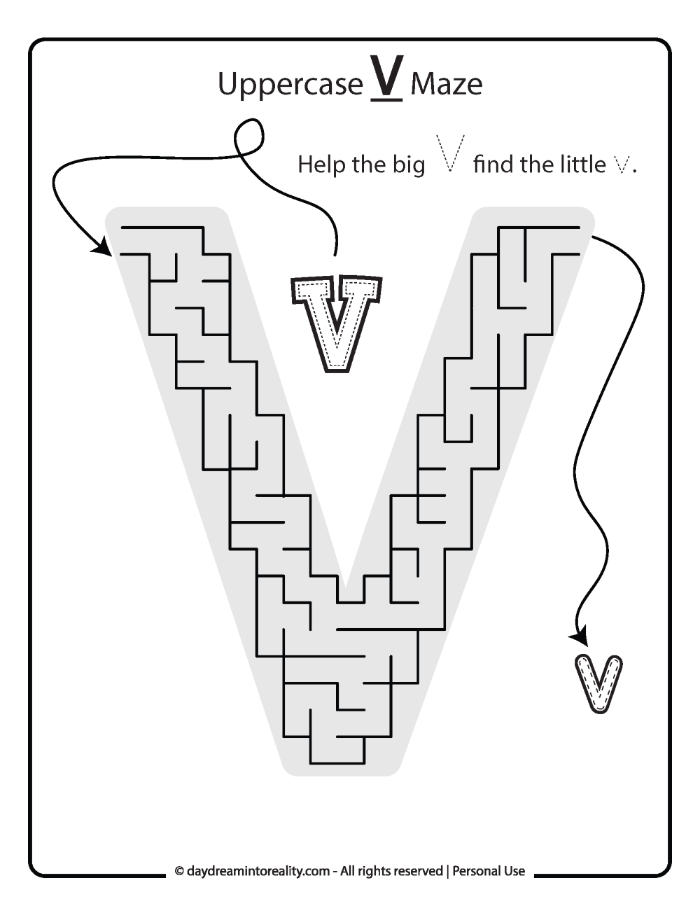 Uppercase "V" Maze Free Printable