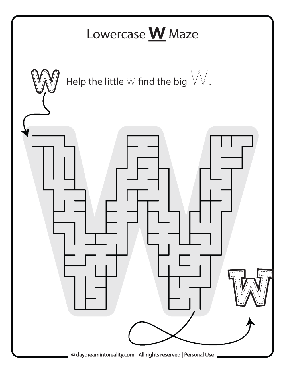 Lowercase "w" Maze Free Printable