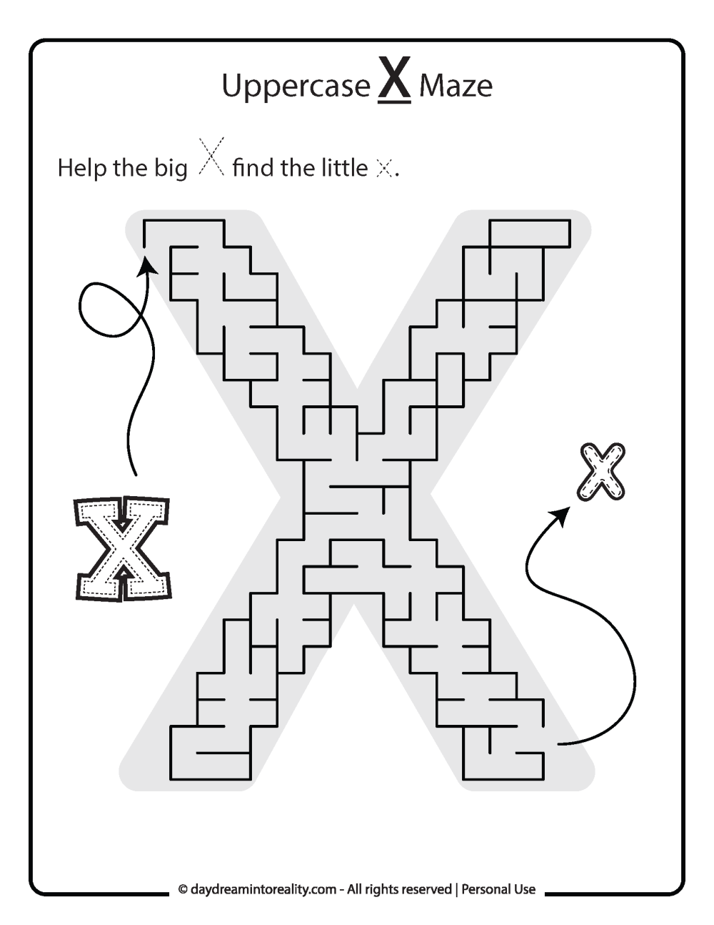 Uppercase "X" Maze Free Printable