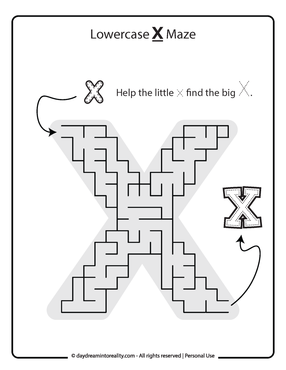 Lowercase "x" Maze Free Printable