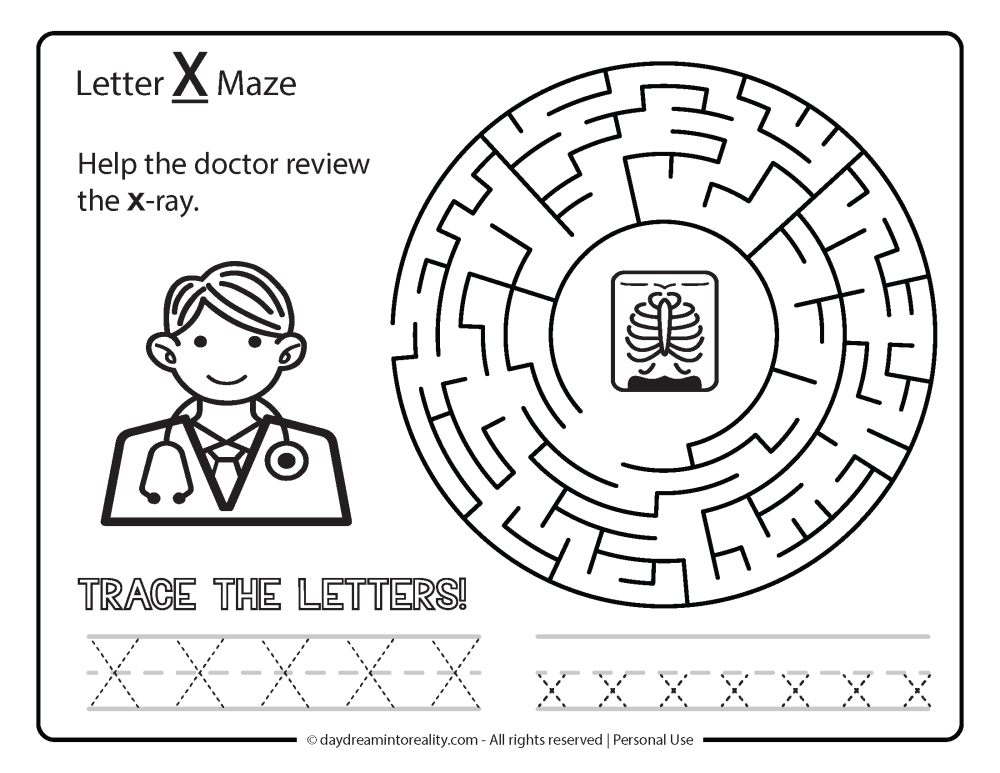 Letter "X" Maze Free Printable - Help the doctor review the x-ray,