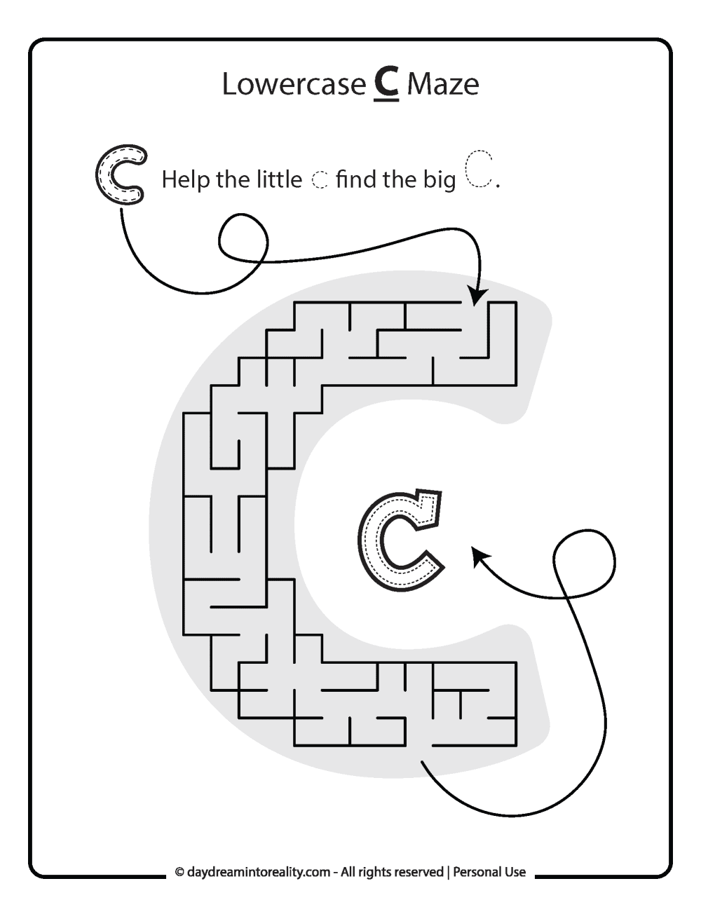 Lowercase "c" Maze Free Printable